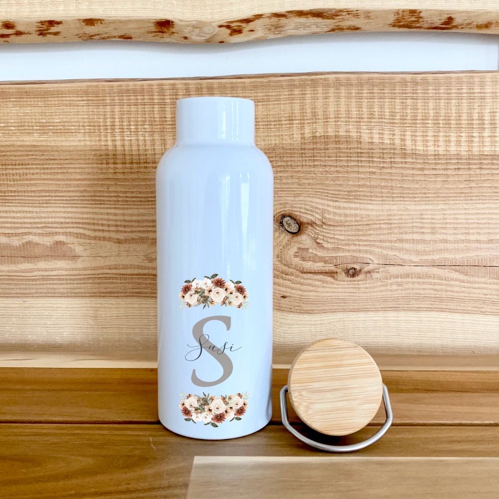 Trinkflasche aus Edelstahl, personalisiert.