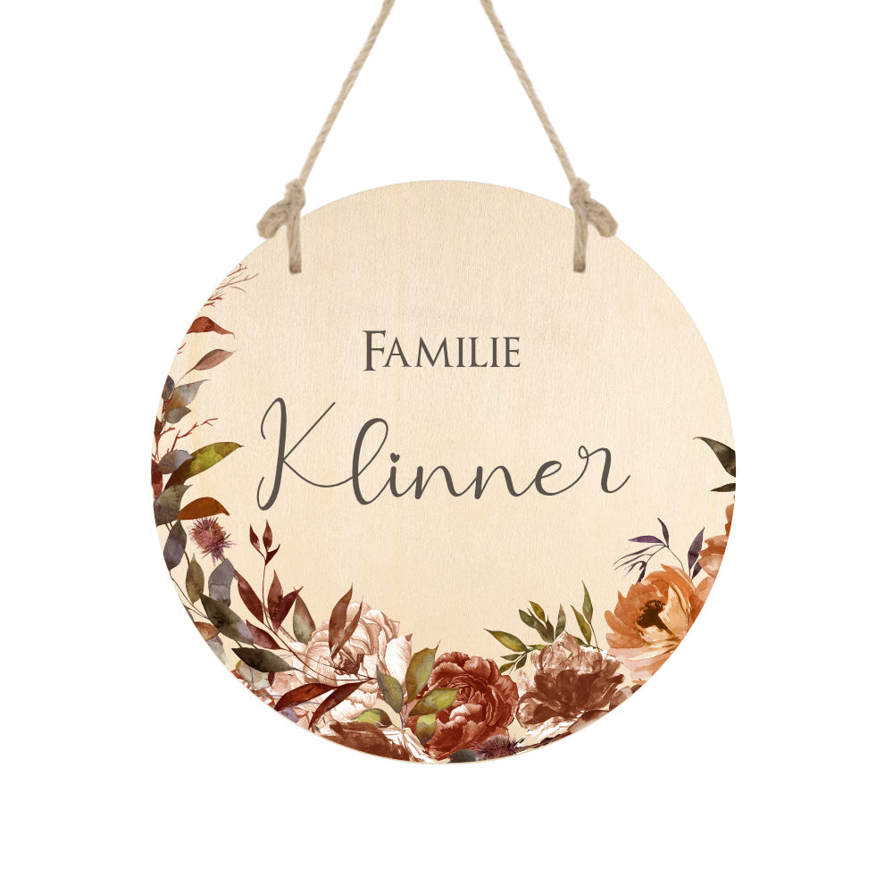 Familienschild "Wildblumen" mit dem Namen der Familie | Besondere Wohndeko u. liebevolles Geschenk für Familien "Autumn" | 3 Motivvarianten zur Auswahl
