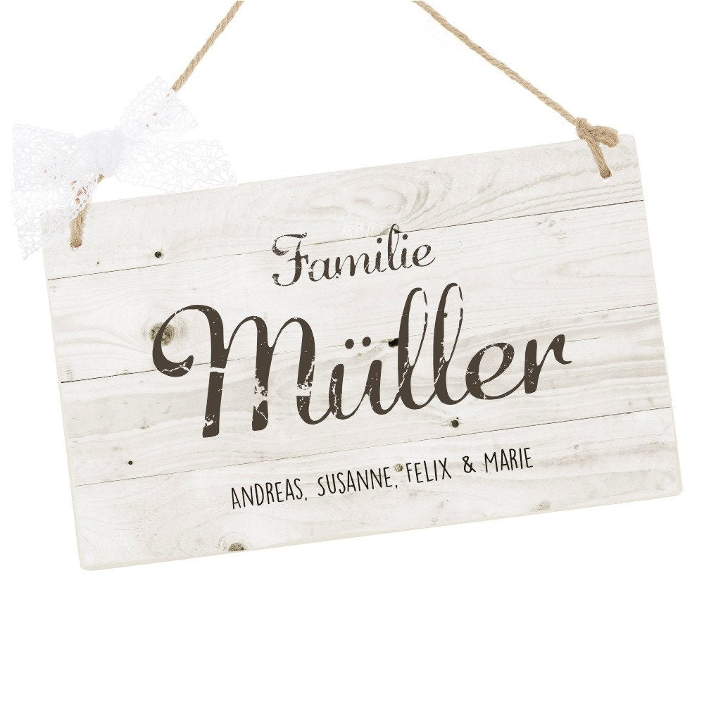 Haustürschild aus Holz mit dem Familiennamen | Handgefertigtes Türschild mit den Vornamen und dem Nachnamen der Familie | 2 Größen zur Auswahl