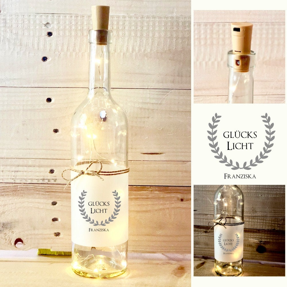 Personalisiertes Flaschenlicht "Glückslicht" mit Namen | Perfektes Geschenk zum Geburtstag, als Glücksbringer zur Prüfung, Geschenkidee zur Jugendweihe uvm.