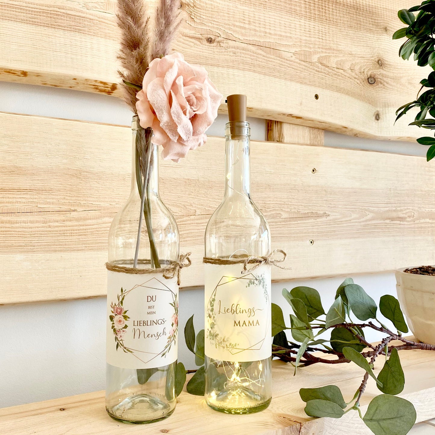 Flaschenlicht "Du bist mein Lieblingsmensch" | Schönes Geschenk für Frauen | Dekoflasche mit LED Beleuchtung
