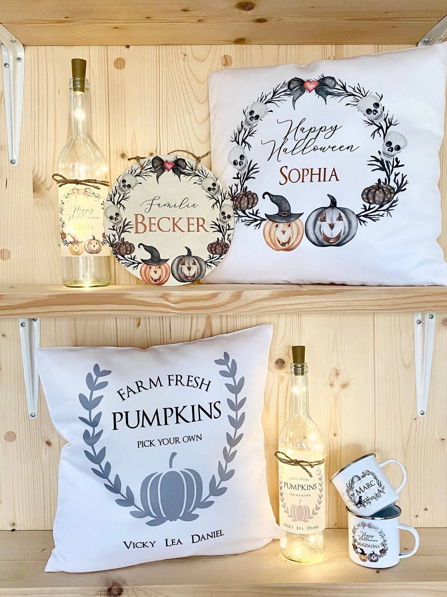 Originelles Türschild aus Holz "Halloween" | Personalisiertes Familienschild für die Tür | Handgefertigte Dekoration für Halloween | 4 Produktvarianten zur Auswahl