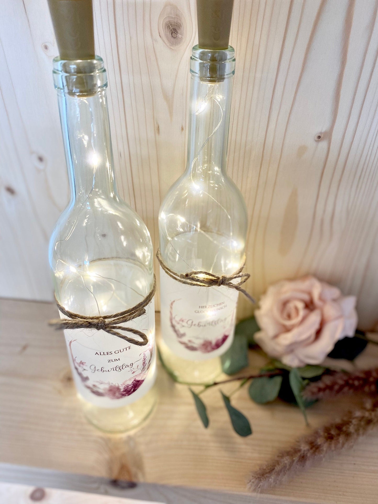 Flaschenlicht "Herzlichen Glückwunsch zum Geburtstag" | Geburtstagsgeschenk für Frauen | Eignet sich perfekt als Geldgeschenk | 3 Motivvarianten zur Auswahl