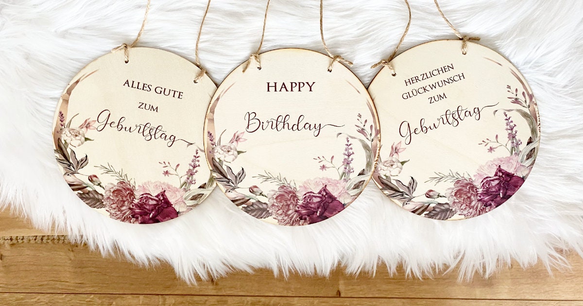 Holzschild in 3 Motivvarianten zum Geburtstag