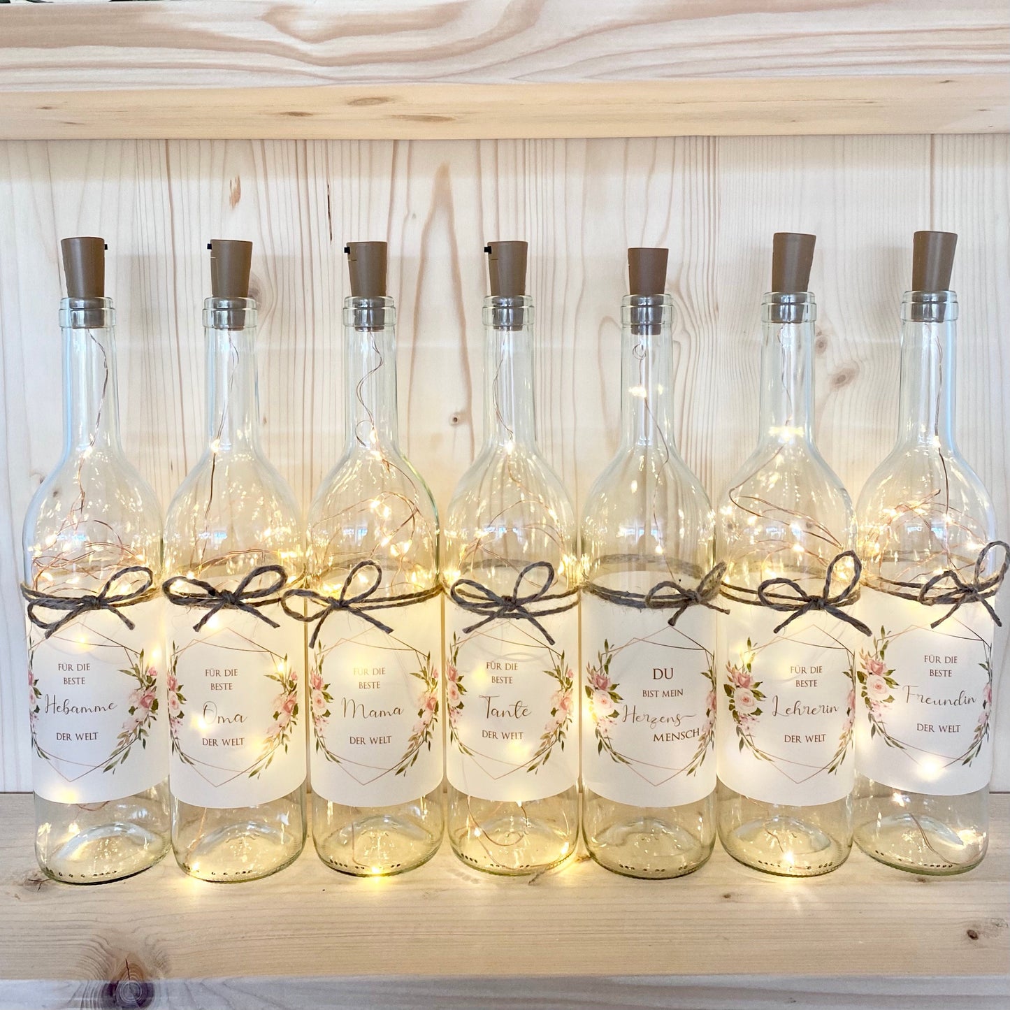 Flaschenlicht mit Spruch "Für die beste Tante der Welt" | Perfektes Geschenk für viele Anlässe | 3 Motivvarianten zur Auswahl