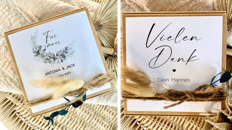 Personalisierte Geschenkschachteln für Geldgeschenke.