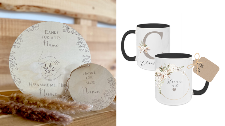 Geschenke für Hebammen als Dankeschön. Personalisiertes Dankeschön.