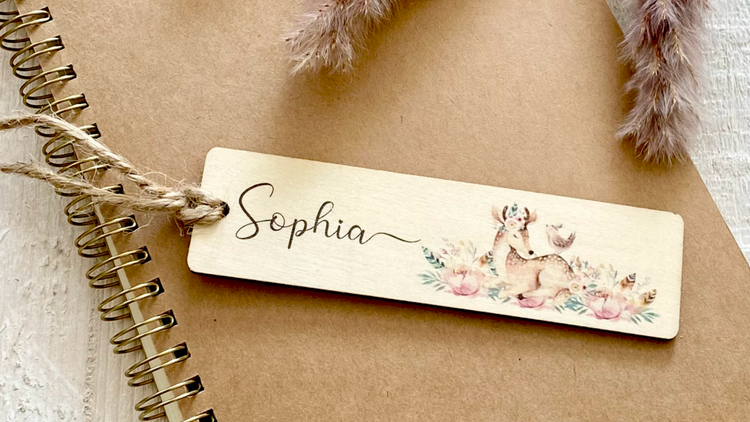 Personalisierte Lesezeichen mit Namen.