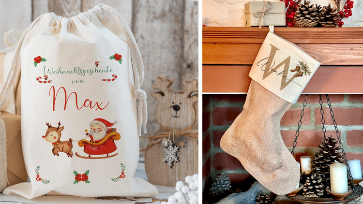 Personalisierte Weihnachtssäcke und Weihnachtsstrümpfe
