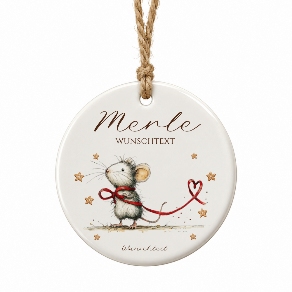 Weihnachtsanhänger aus Keramik personalisiert mit Namen – 4 Mäusemotive
