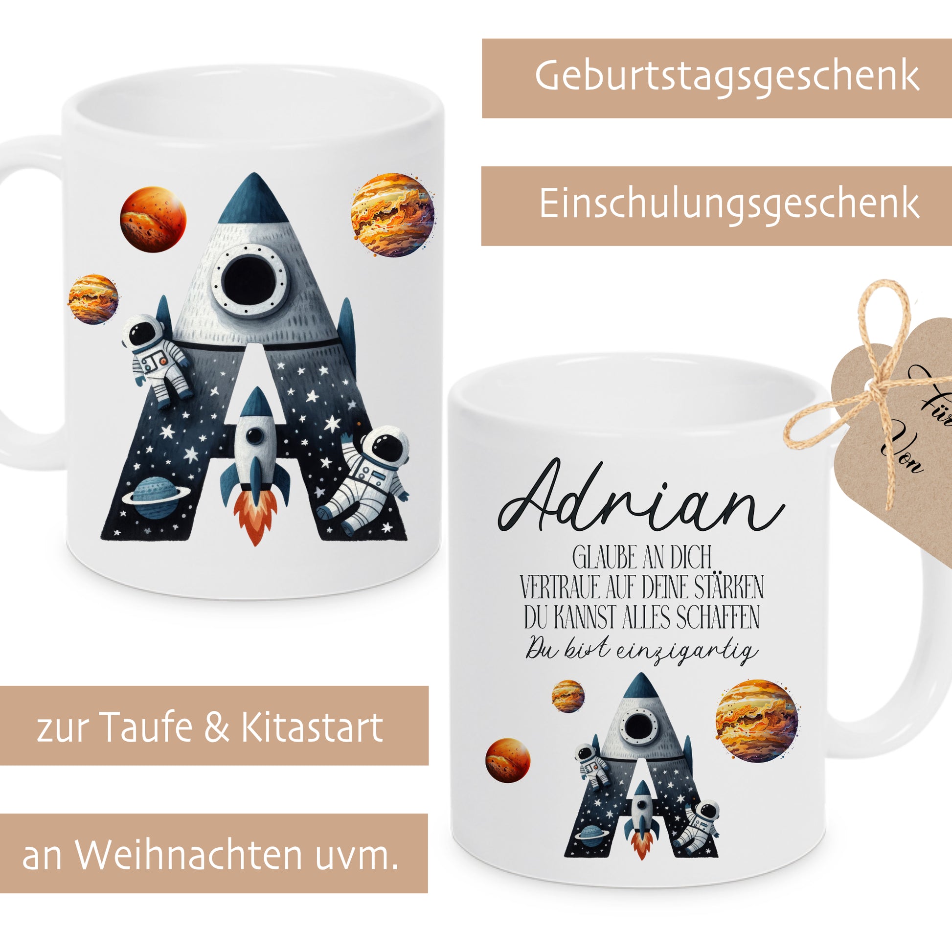 Spruch Tasse mit Namen und Buchstaben als Geschenk für Jungen