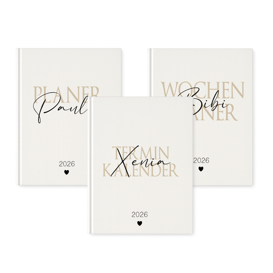Personalisierter Terminplaner 2026 Din A5 | Hardcover Buchkalender mit Name | Weißes Cover, Modernes Design