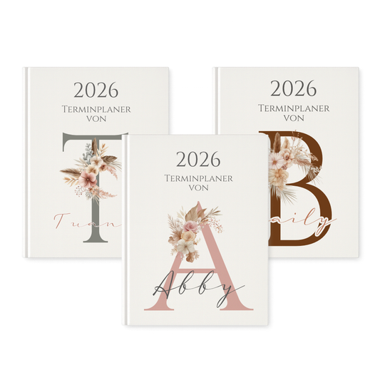 Personaliserter Buchkalender 2026 Din A5 | Hardcover Terminplaner mit Name | Wochenplaner Weiß