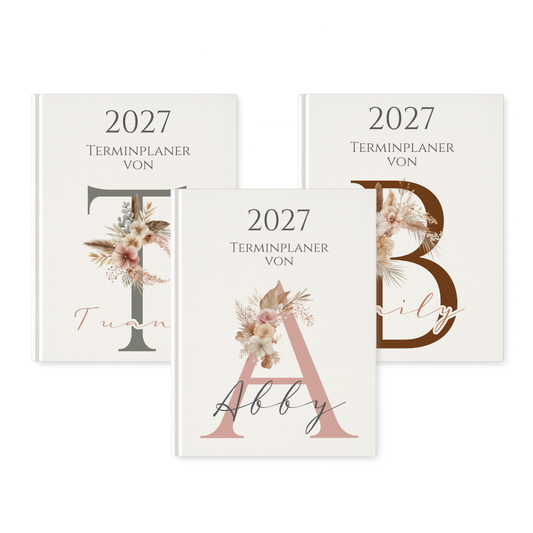 Personaliserter Buchkalender 2027 Din A5 | Hardcover Terminplaner mit Name | Wochenplaner Weiß