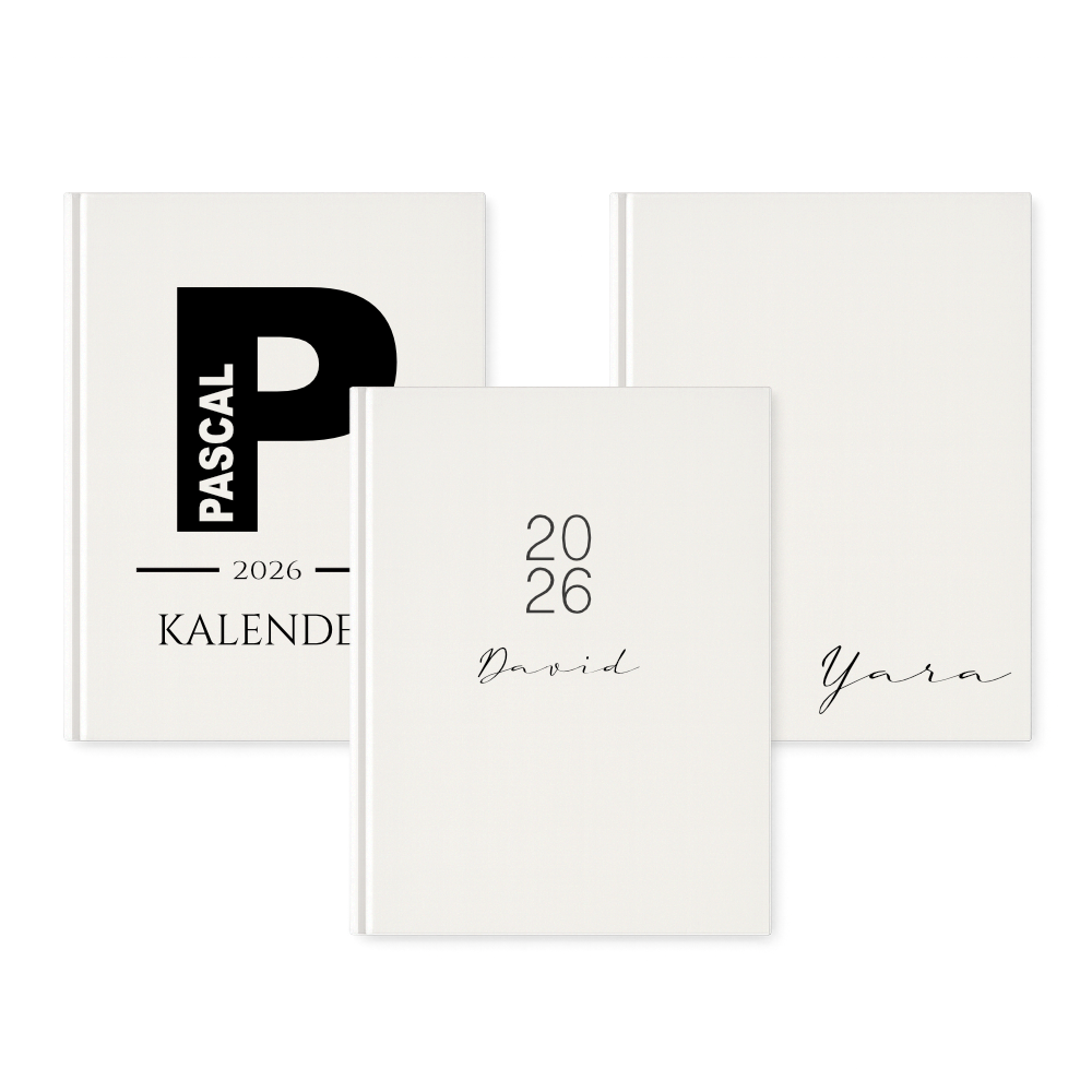 Personalisierter Terminplaner 2026 Din A5 | Minimalistischer Buchkalender mit Name | Weißes Hardcover – Manufaktur Liebevoll