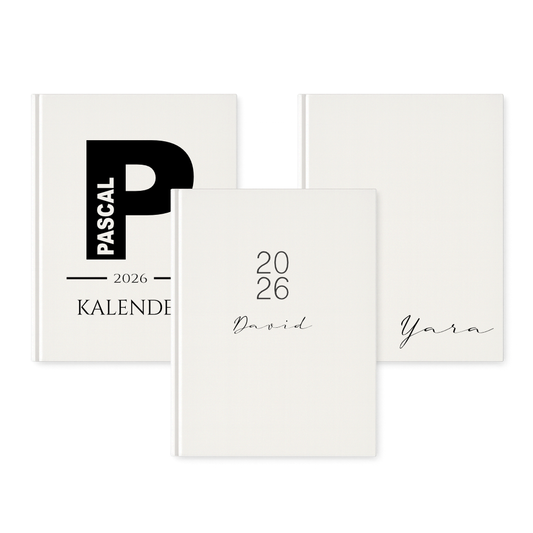 Personalisierter Terminplaner 2026 Din A5 | Minimalistischer Buchkalender mit Name | Weißes Hardcover – Manufaktur Liebevoll