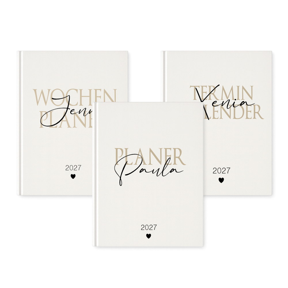 Personalisierter Terminplaner 2027 Din A5 | Hardcover Buchkalender mit Name | Weißes Cover, Modernes Design