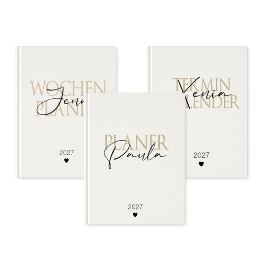 Personalisierter Terminplaner 2027 Din A5 | Hardcover Buchkalender mit Name | Weißes Cover, Modernes Design
