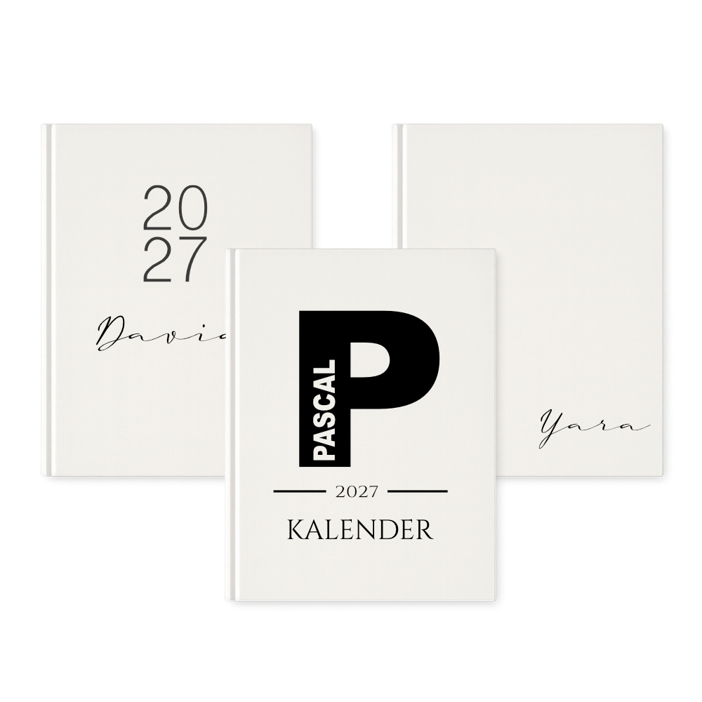 Personalisierter Terminplaner 2027 Din A5 | Minimalistischer Buchkalender mit Name | Weißes Hardcover – Manufaktur Liebevoll