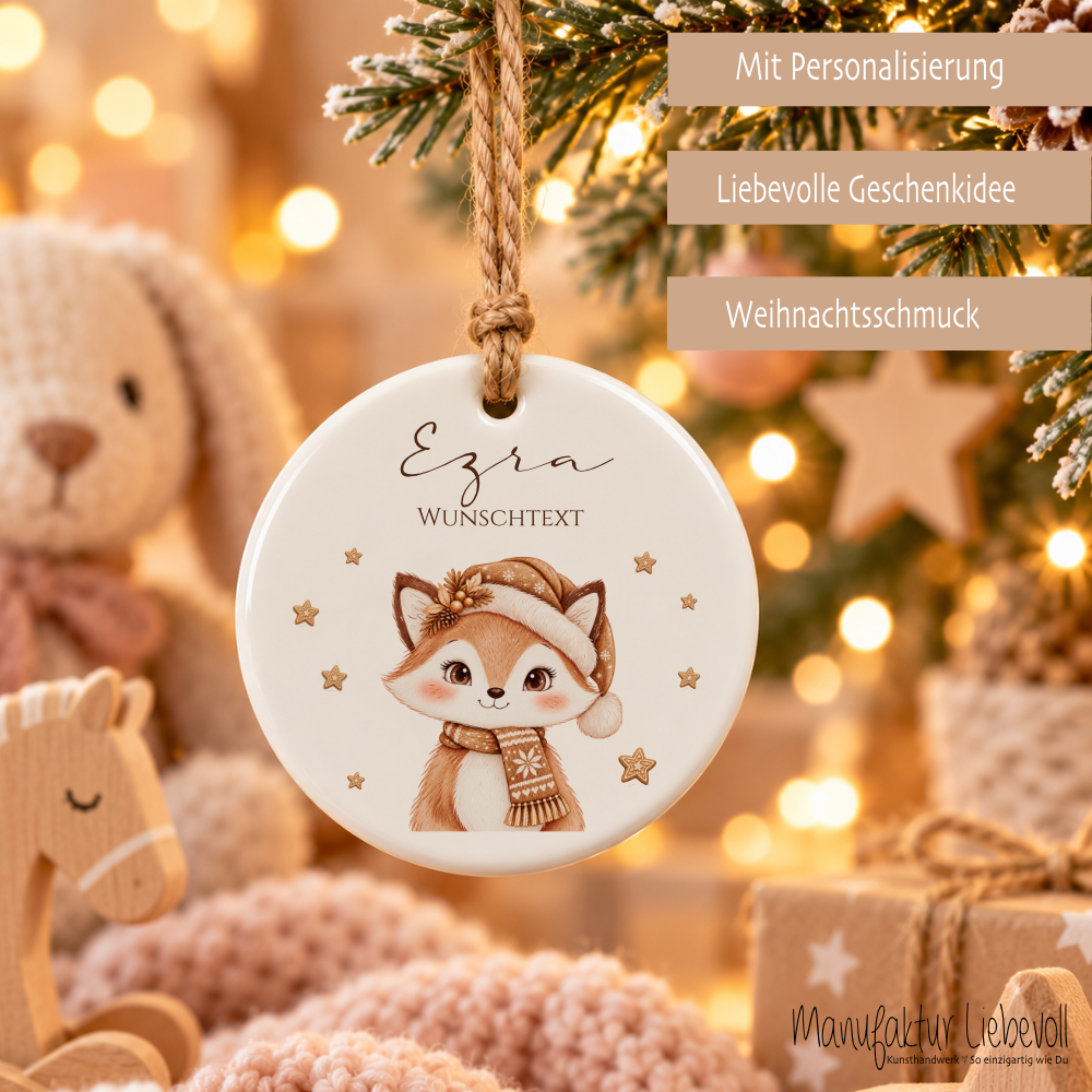 Weihnachtsanhänger aus Keramik personalisiert mit Namen – 6 Tiermotive