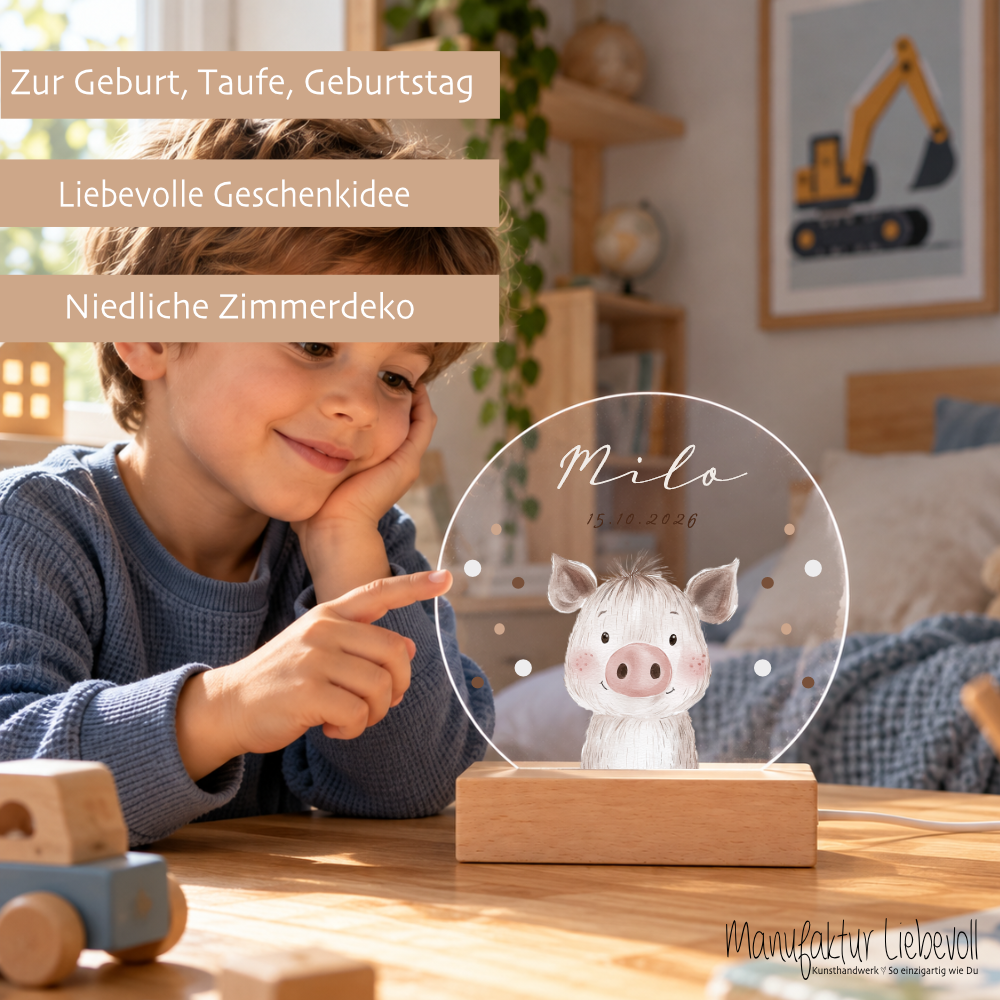 Nachtlicht personalisiert mit Namen & Tiermotiv – LED optional