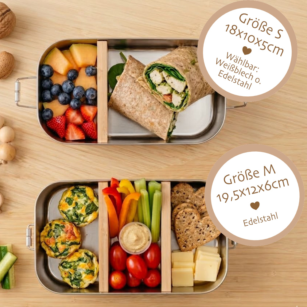 Lunchbox "Pony Pferd" wählbar in Edelstahl mit Bambusdeckel und Namen für Mädchen | Brotdose Pferdemädchen | Personalisiertes Geschenk für Kinder