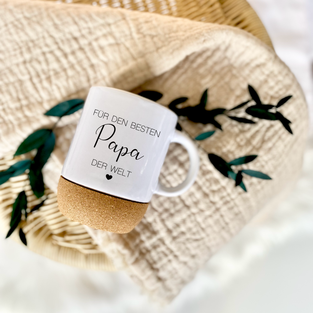 Tasse "Für den besten Papa", Geschenk für Väter, Kaffeetasse aus Keramik und Kork