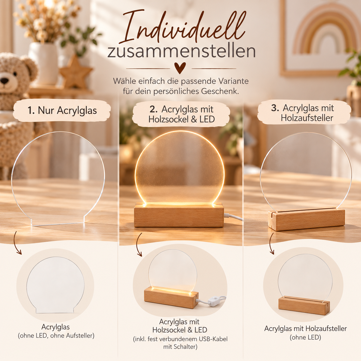 Nachtlicht personalisiert mit Namen & Tiermotiv – LED optional