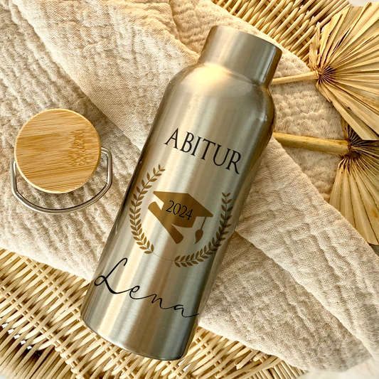 Edelstahl Flasche mit Namen als Geschenk zum Abi