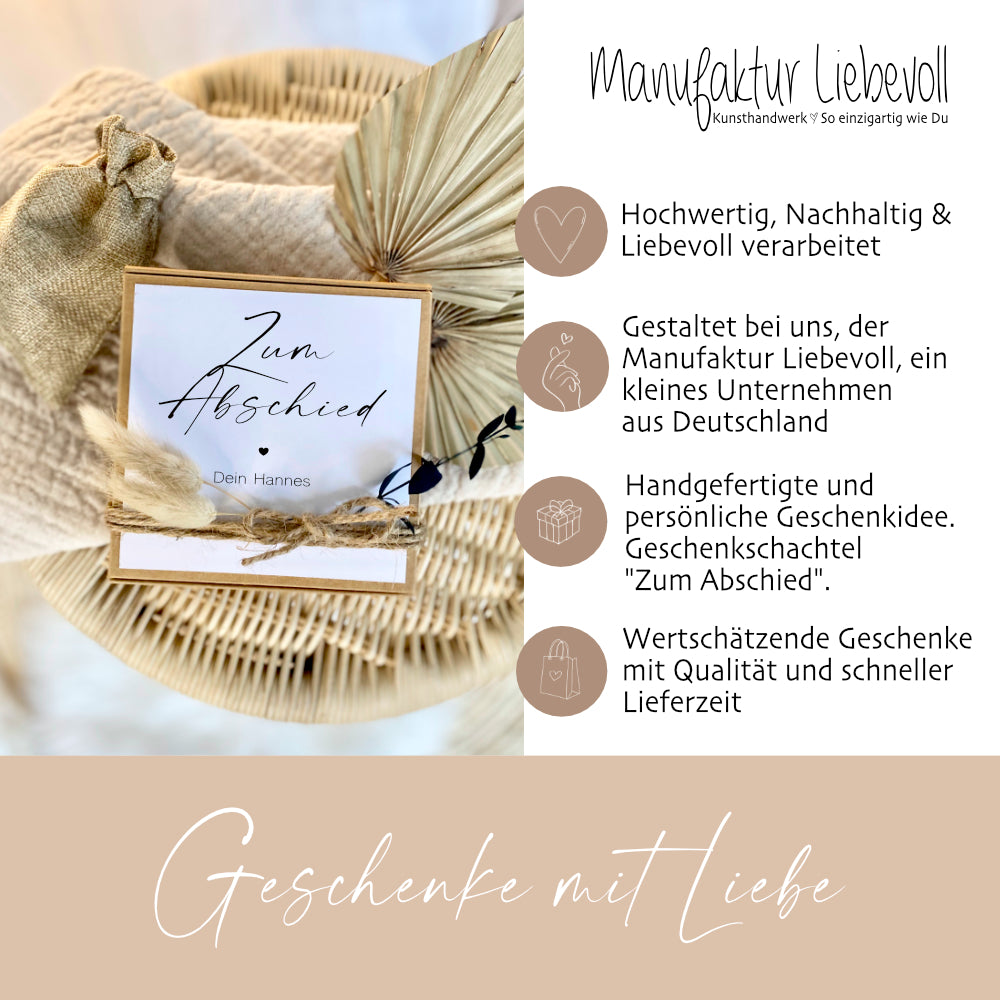 Geschenkverpackung "Zum Abschied" mit personalisierten Wunschtext, Geldgeschenk: Abschiedsgeschenk für Erzieher, Erzieherinnen, Arbeitskollegen, Ruhestand, Rente