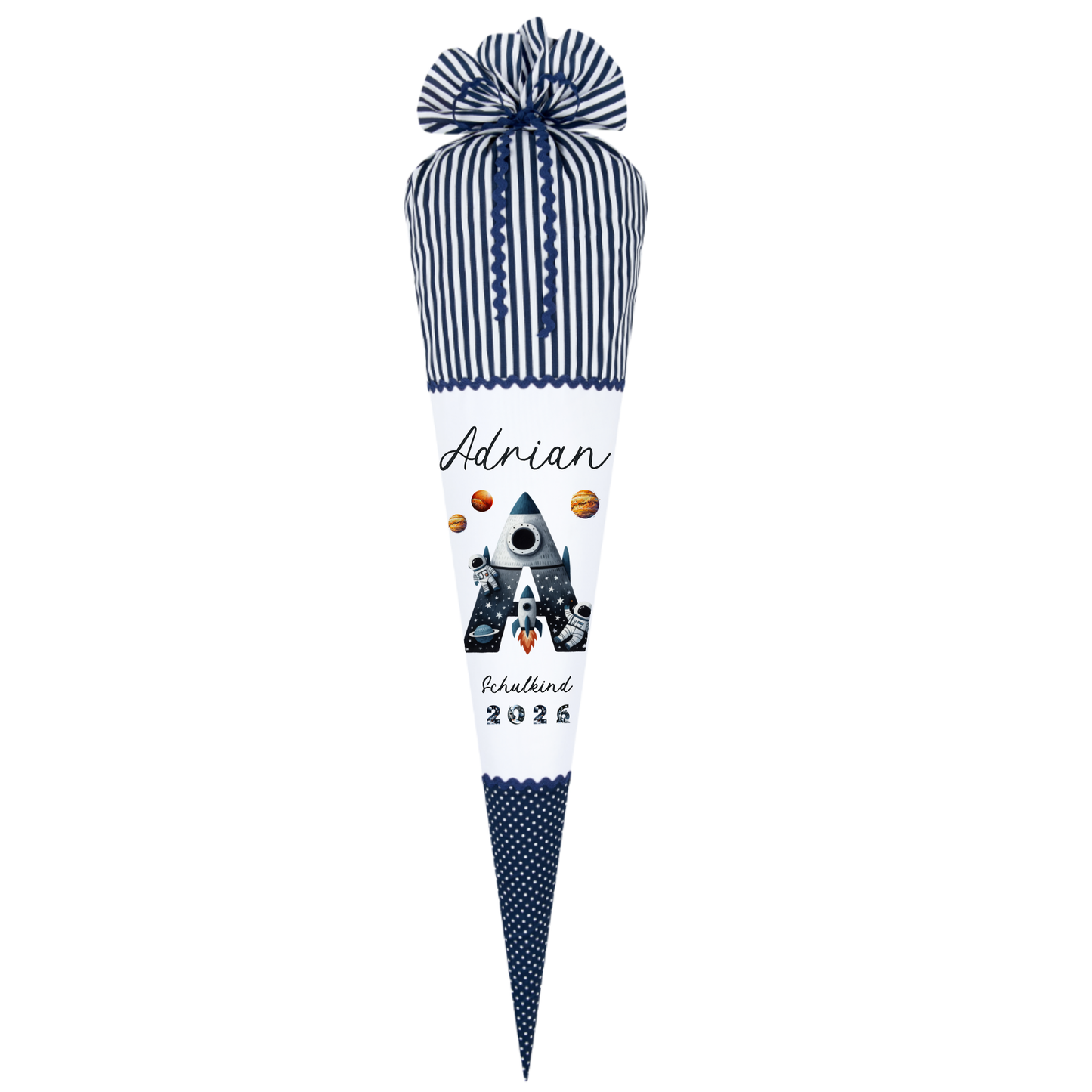 Raketen Schultüte Weltall | Personalisiert mit dem Namen und Buchstaben für Jungen | Optional mit Füllkissen und Spitzenschutz
