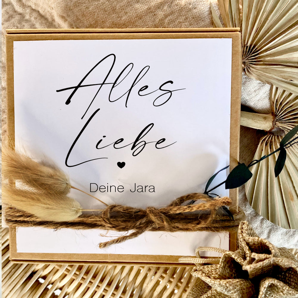 Geschenkverpackung "Alles Liebe" mit personalisierten Wunschtext, Geldgeschenk: Geburtstag, Hochzeit, Ruhestand, Abschied