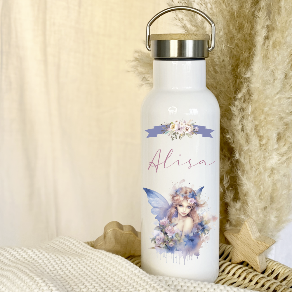 Trinkflaschfe Elfe mit Namen als Geschenkidee für Mädchen