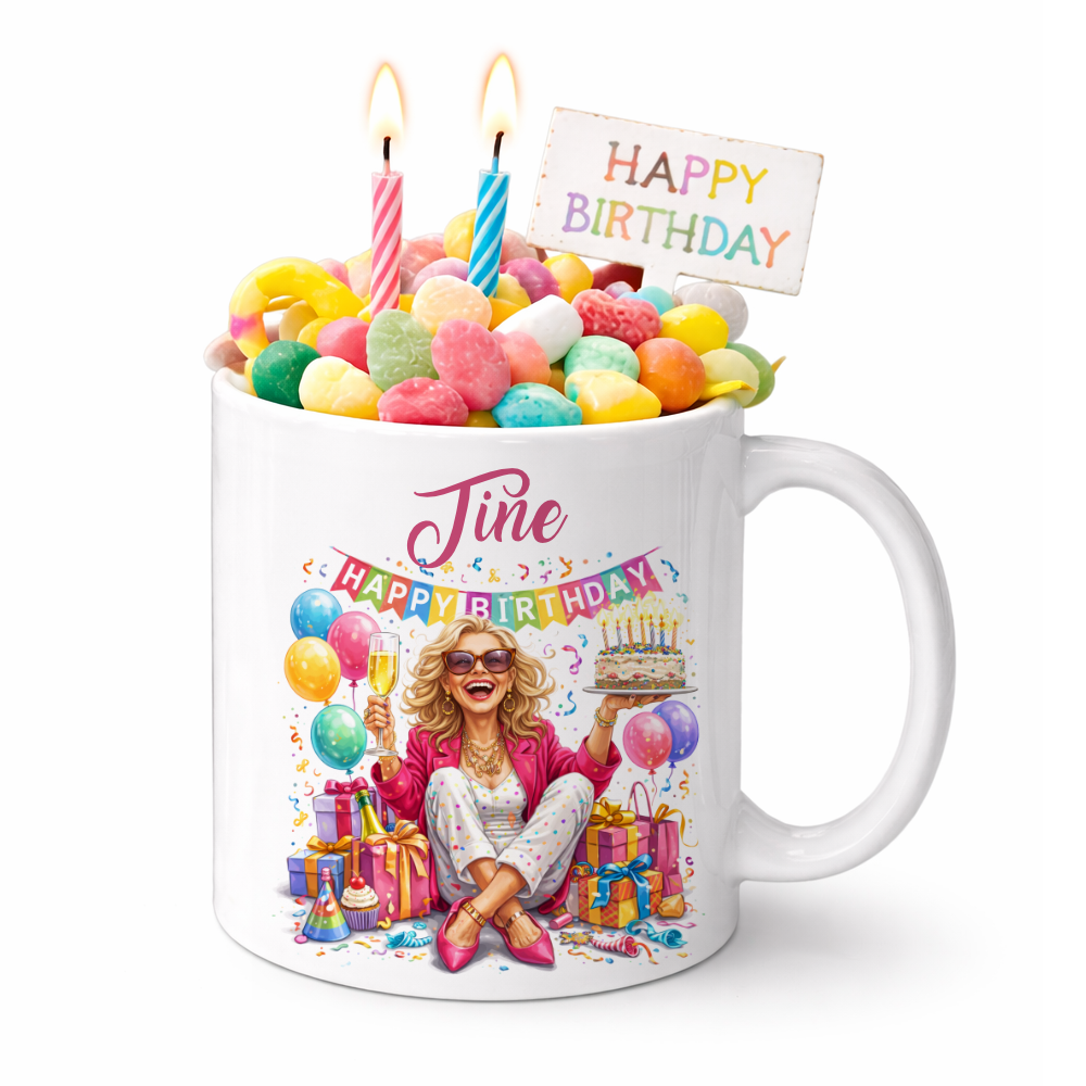 Personalisierte Geburtstags-Tasse mit Name – Lustiges Geschenk für Frauen & Männer
