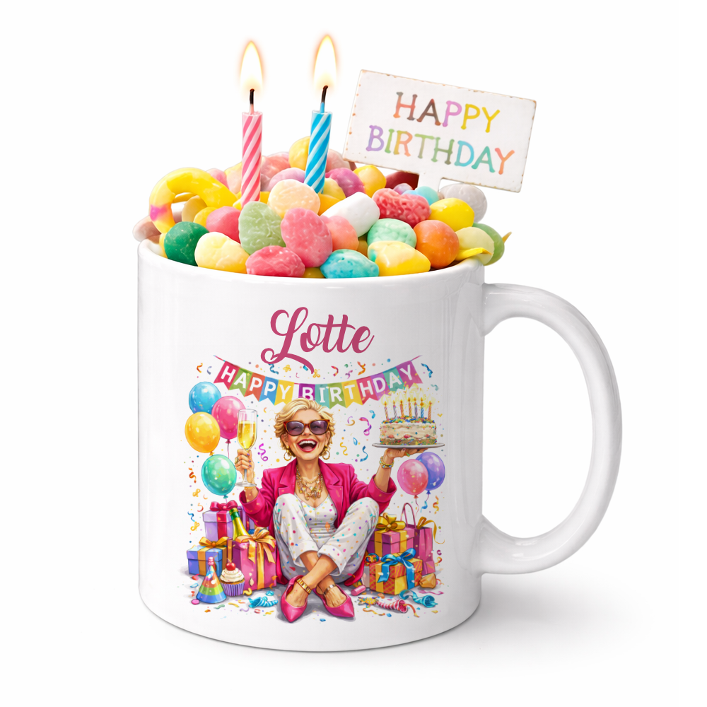 Personalisierte Geburtstags-Tasse mit Name – Lustiges Geschenk für Frauen & Männer