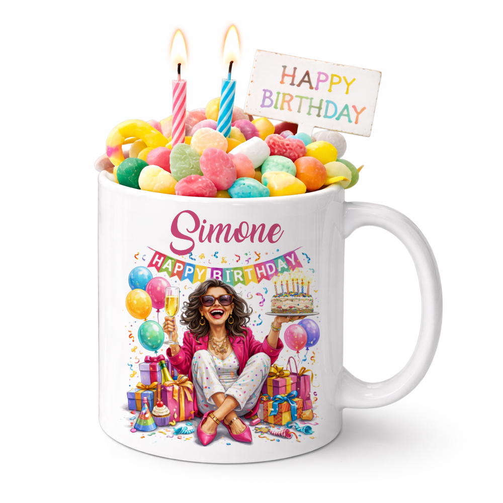 Personalisierte Geburtstags-Tasse mit Name – Lustiges Geschenk für Frauen & Männer