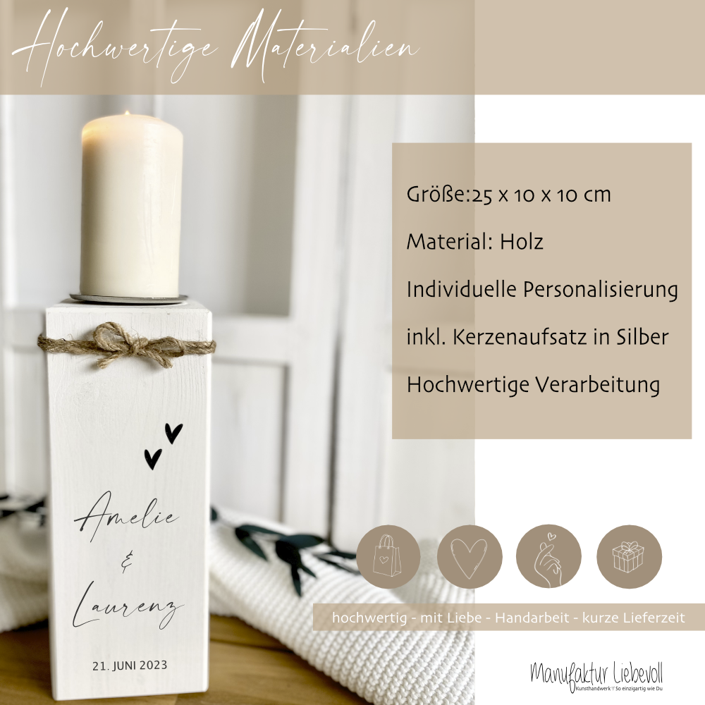 Geschenkidee Hochzeit Kerzenständer personalisiert