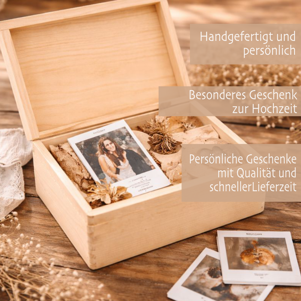 Personalisierte Erinnerungskiste zur Hochzeit, Holzbox als Geschenk für das Brautpaar, Hochzeitsgeschenk