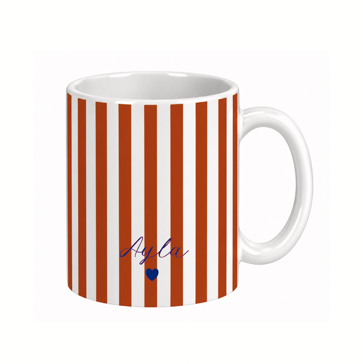Personalisierte Keramiktasse mit Name – gestreifte Tasse mit Herz
