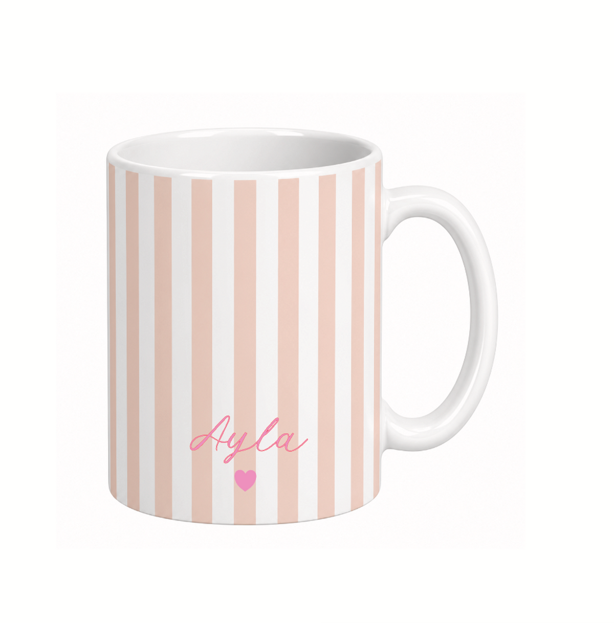 Personalisierte Keramiktasse mit Name – gestreifte Tasse mit Herz