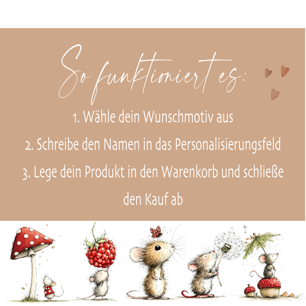 Personalisierte Kinder Brotdose mit Bambusdeckel – Süße Maus Motive im Boho-Stil – Edelstahl & Weißblech