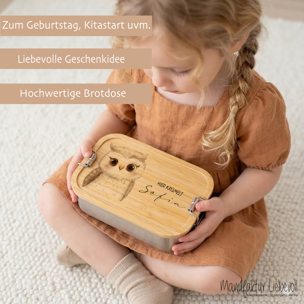 Brotdose mit Namen personalisiert Waldtiere | Lunchbox Kinder Kindergarten Schule S & M | Frühstücksdose Mädchen Jungen | Geschenk Einschulung