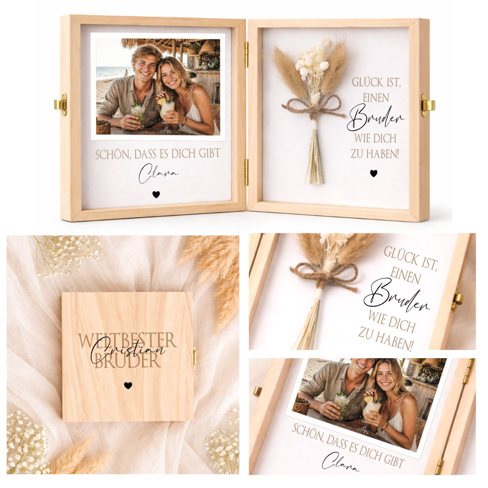 Geschenk Schwester Bruder personalisiert | Geschwister Geschenk Geburtstag Weihnachten | Fotogeschenk Holzbox mit Namen und Spruch