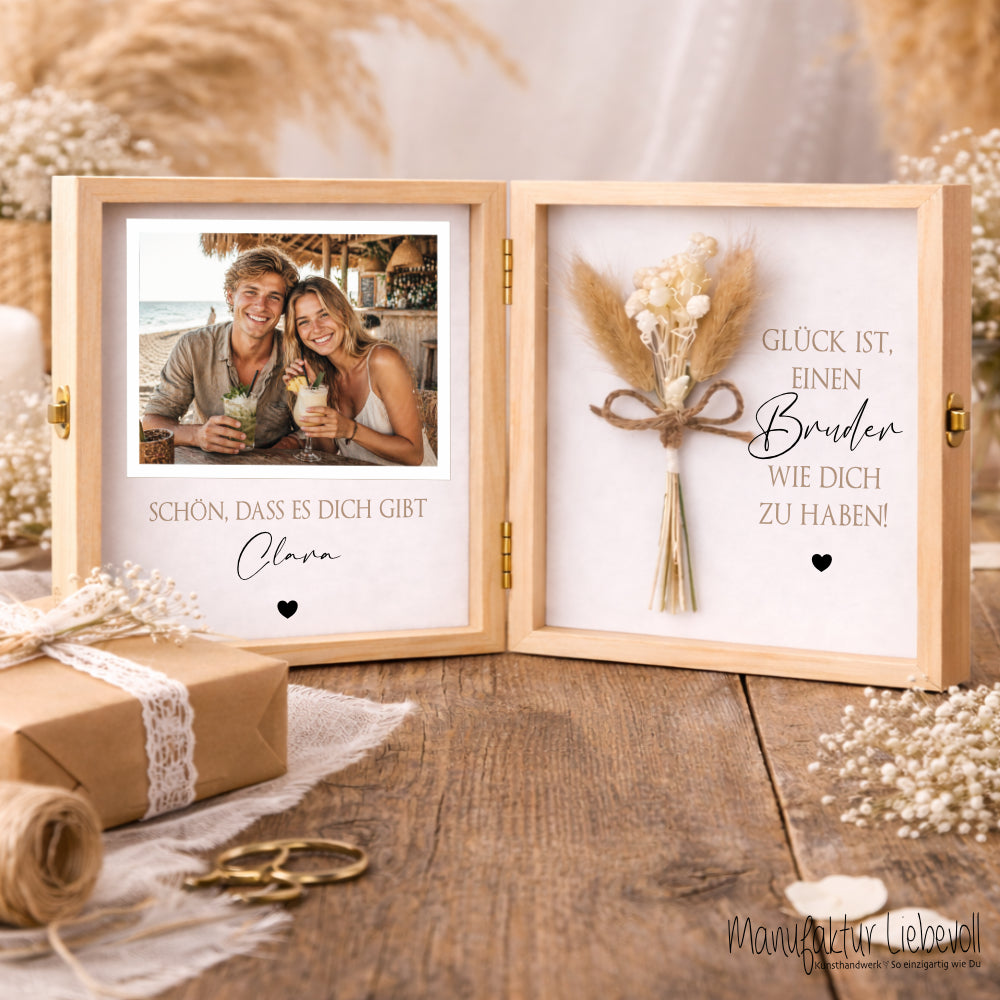 Geschenk Schwester Bruder personalisiert | Geschwister Geschenk Geburtstag Weihnachten | Fotogeschenk Holzbox mit Namen und Spruch