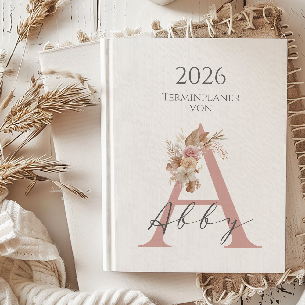 Personaliserter Buchkalender 2026 Din A5 | Hardcover Terminplaner mit Name | Wochenplaner Weiß