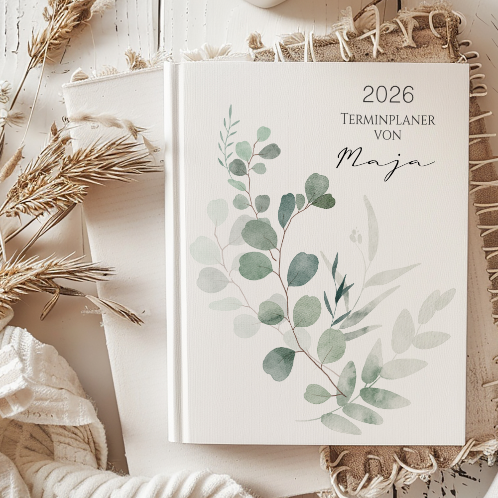 Personalisierter Terminplaner 2026 Din A5 | Hardcover Buchkalender mit Name | Florales & Boho Design