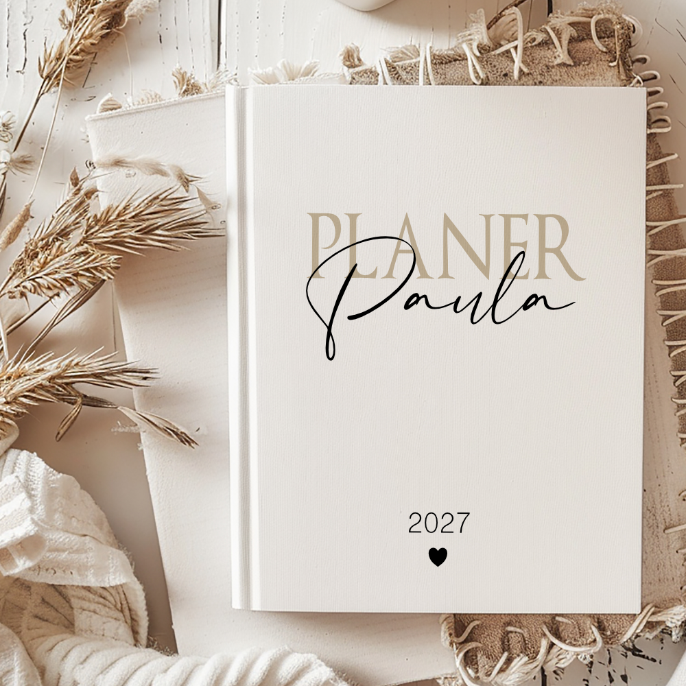 Personalisierter Terminplaner 2027 Din A5 | Hardcover Buchkalender mit Name | Weißes Cover, Modernes Design