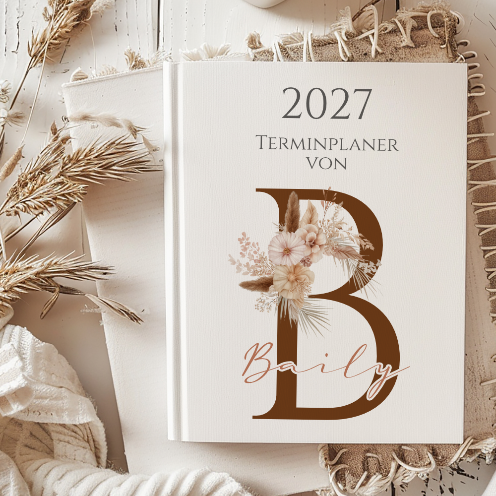 Personaliserter Buchkalender 2027 Din A5 | Hardcover Terminplaner mit Name | Wochenplaner Weiß