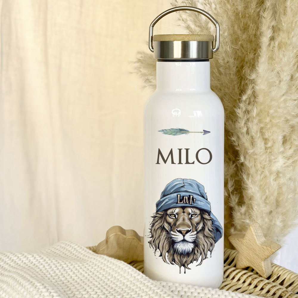coole Edelstahl Trinkflasche Löwe Kinder Namen Geschenk – Manufaktur Liebevoll