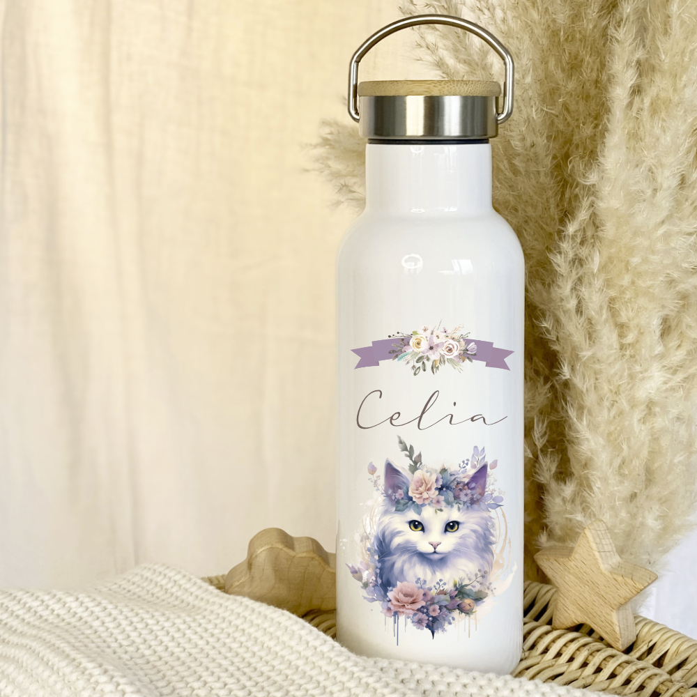 Trinkflasche Katze mit Namen als Geschenkidee für Kinder